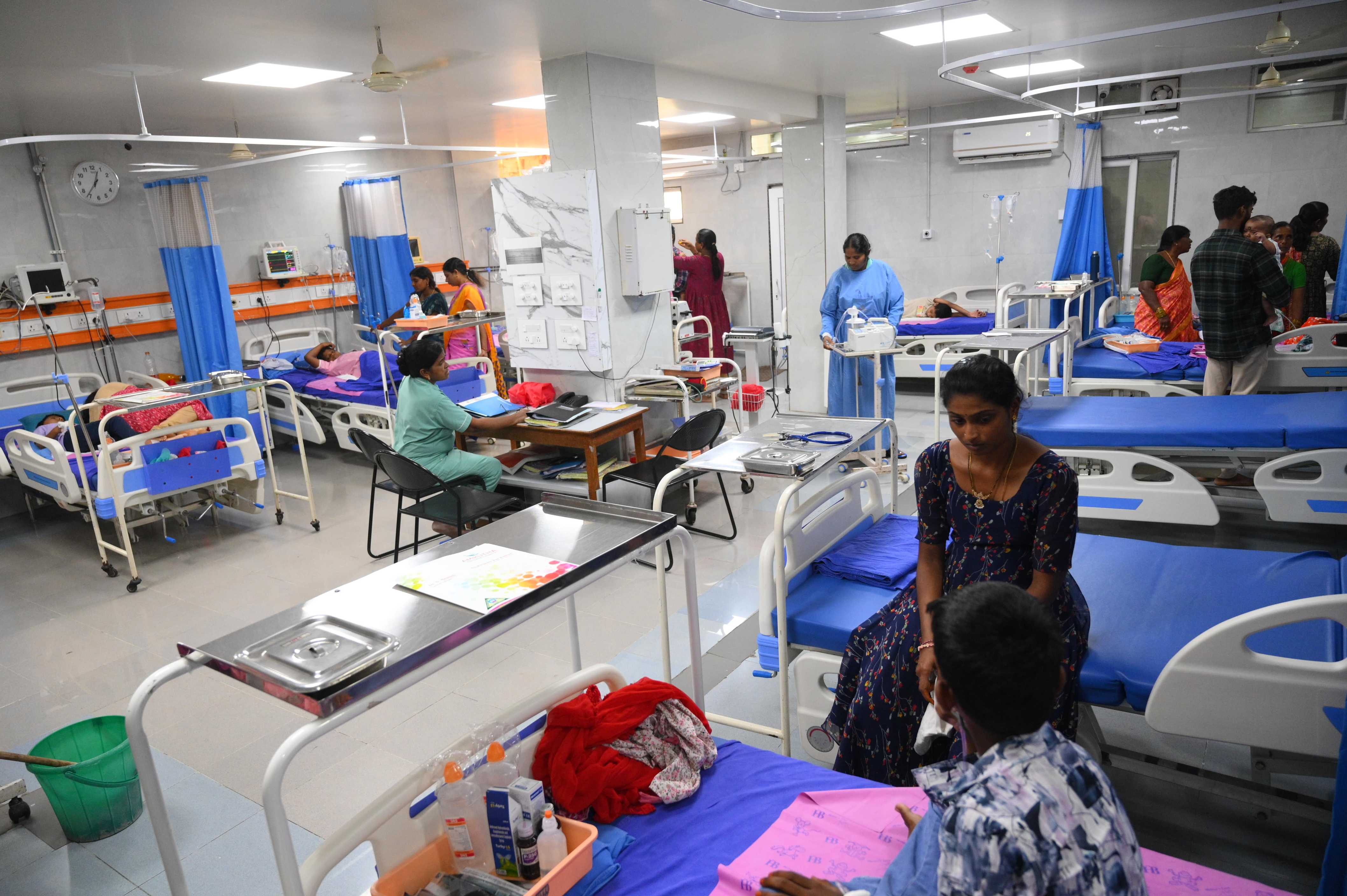 Pediatric ward with hospital beds